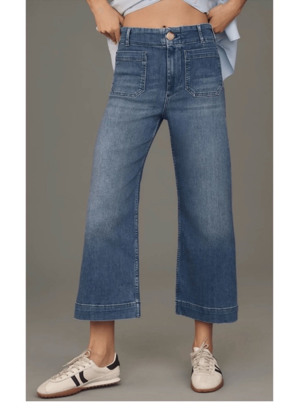 Anthropologie Maeve Colette Denim High Rise Relaxed Crop Wide Jeans Stretch 31